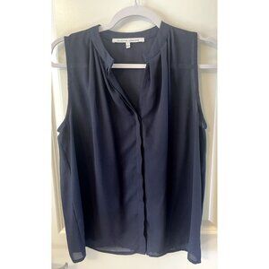COLLECTIVE CONCEPTS Womens Navy Blue VNeck Button up S Sleeveless Blouse Chiffon